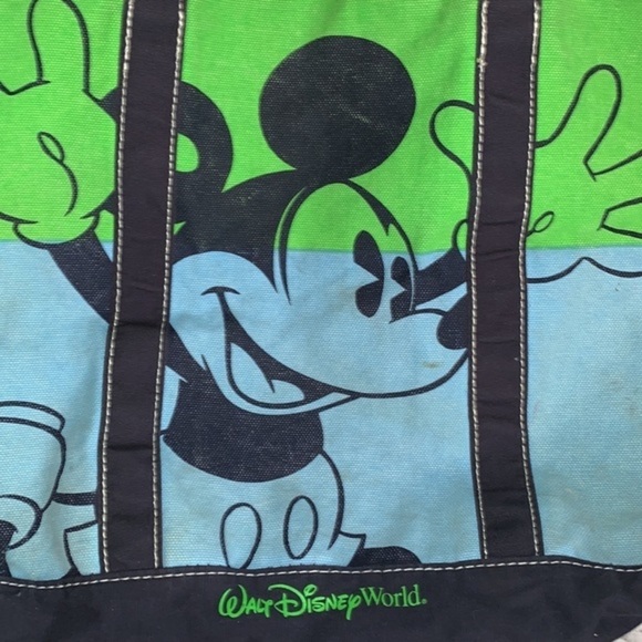 Disney Parks Authentic Original Mickey Mouse Large Canvas Tote Bag Blue & Green - Picture 10 of 13